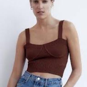 Zara Brown Ribbed Crop Top